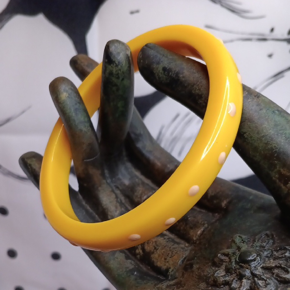 Yellow Polka Dot Plastic Bangle Bracelet